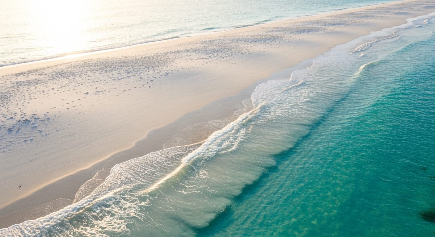 Aerial white sand beach